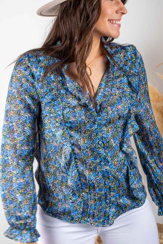 Blouse JOUR bleue à fleurs