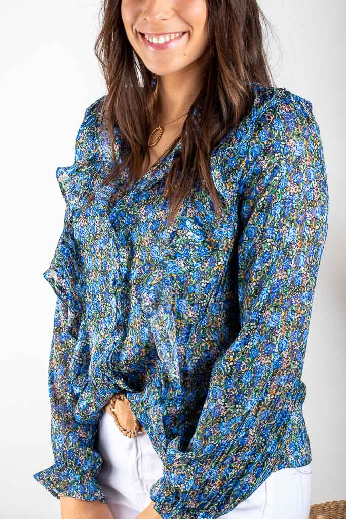 Blouse JOUR bleue à fleurs