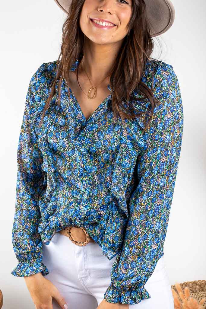 Blouse JOUR bleue à fleurs